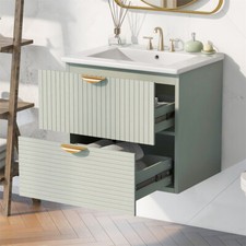 24" Wall-Mounted Floating Cabinet Bathroom Vanity with Sink and 2 Drawers