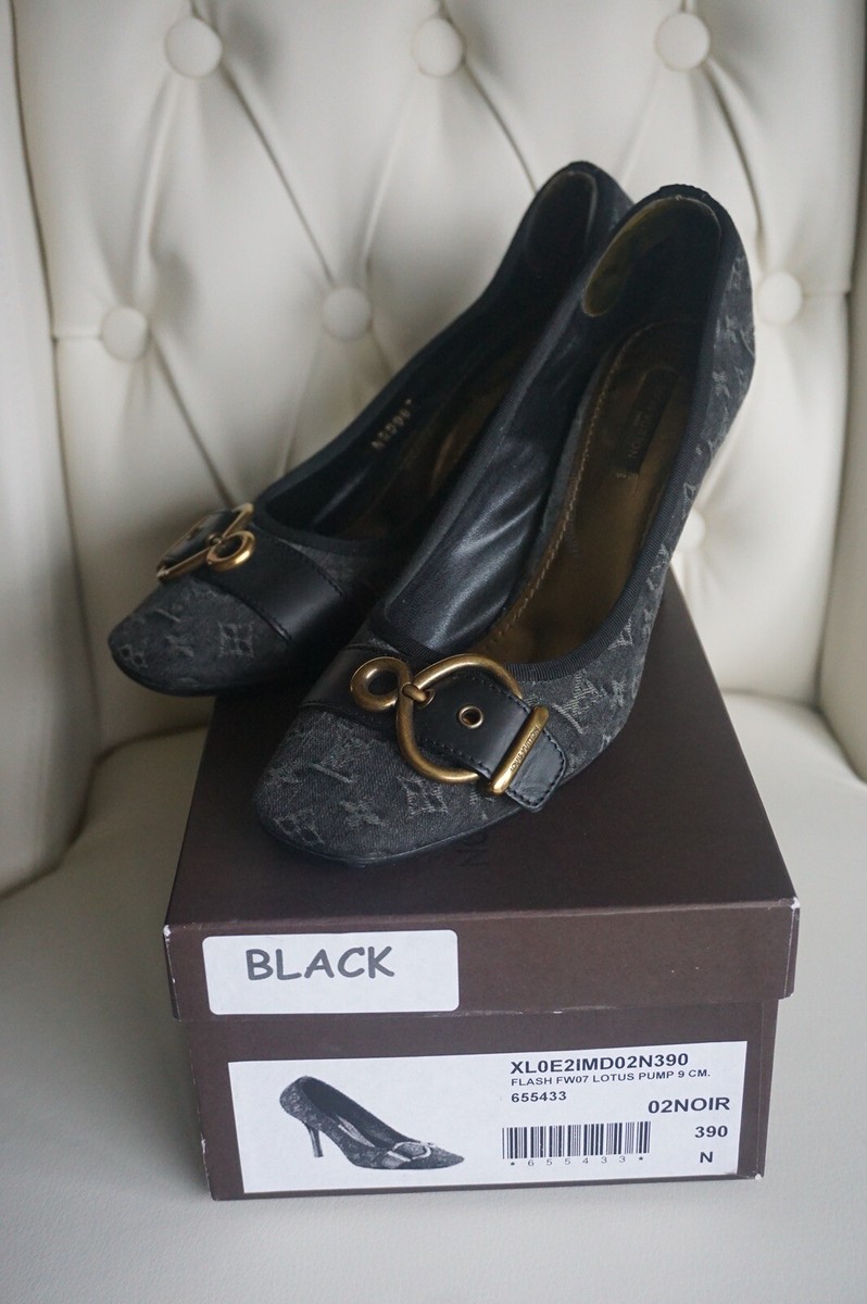 Louis Vuitton Auth Flash Lotus Black Denim Pumps in size 39