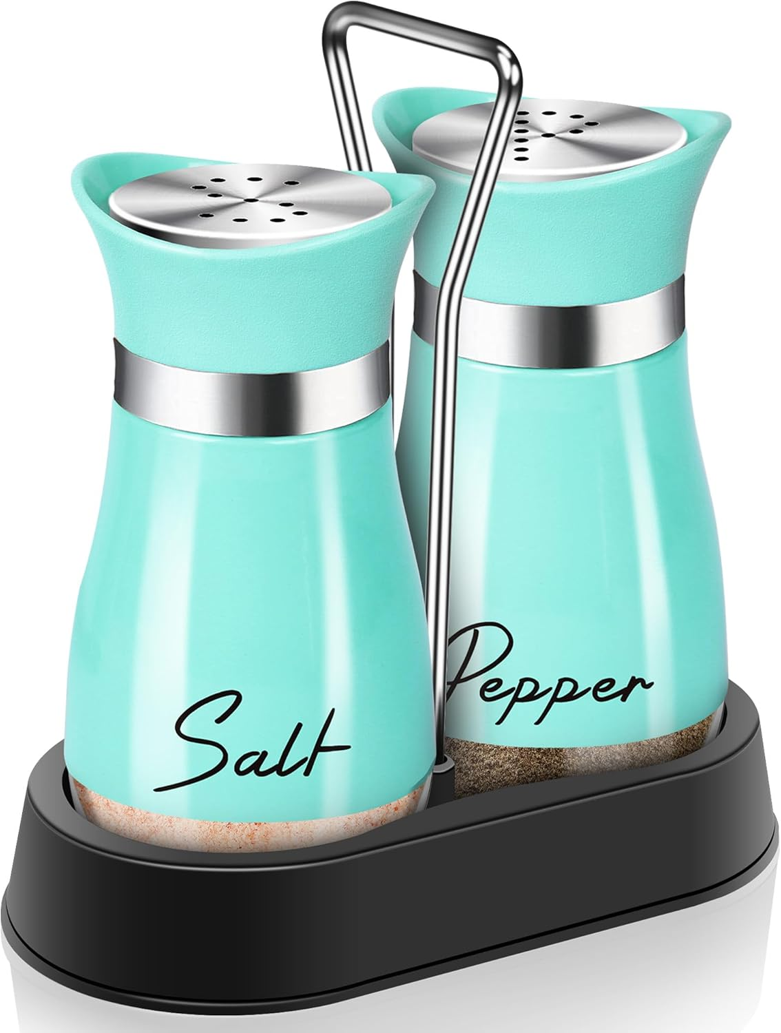 Teal Salt and Pepper Shakers Set with 4 Oz Turquoise Holder for Kitchen Decor-image
