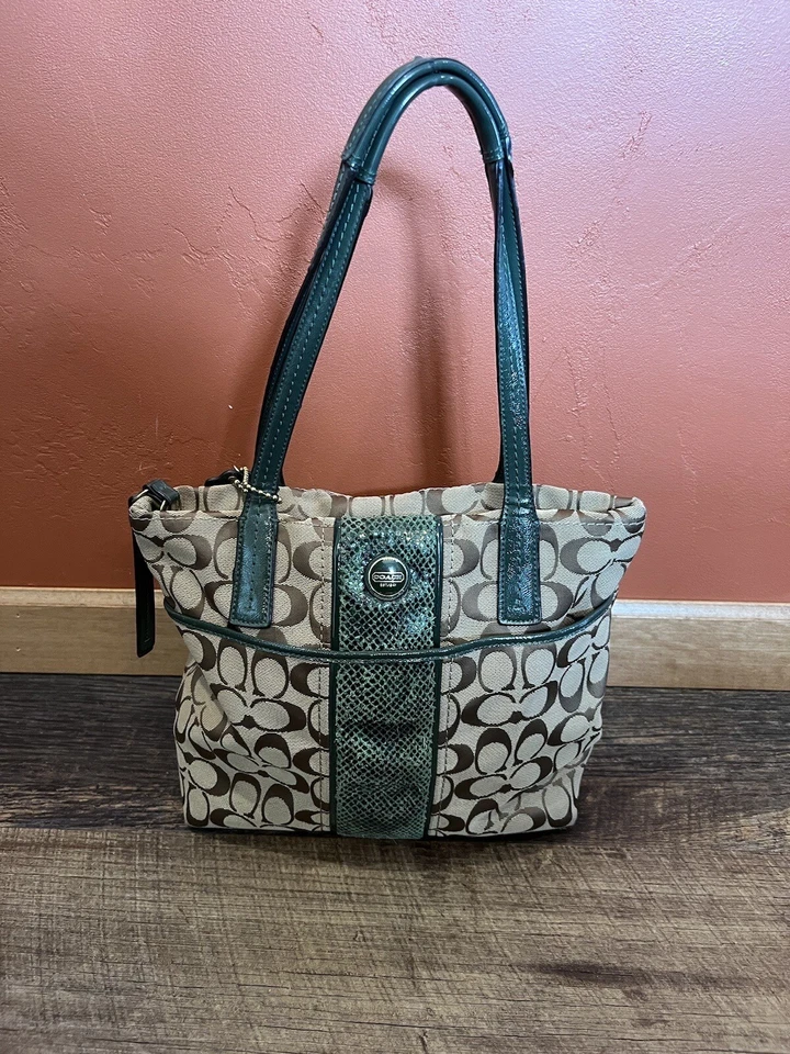 Auténtico bolso Coach marrón y verde F25706