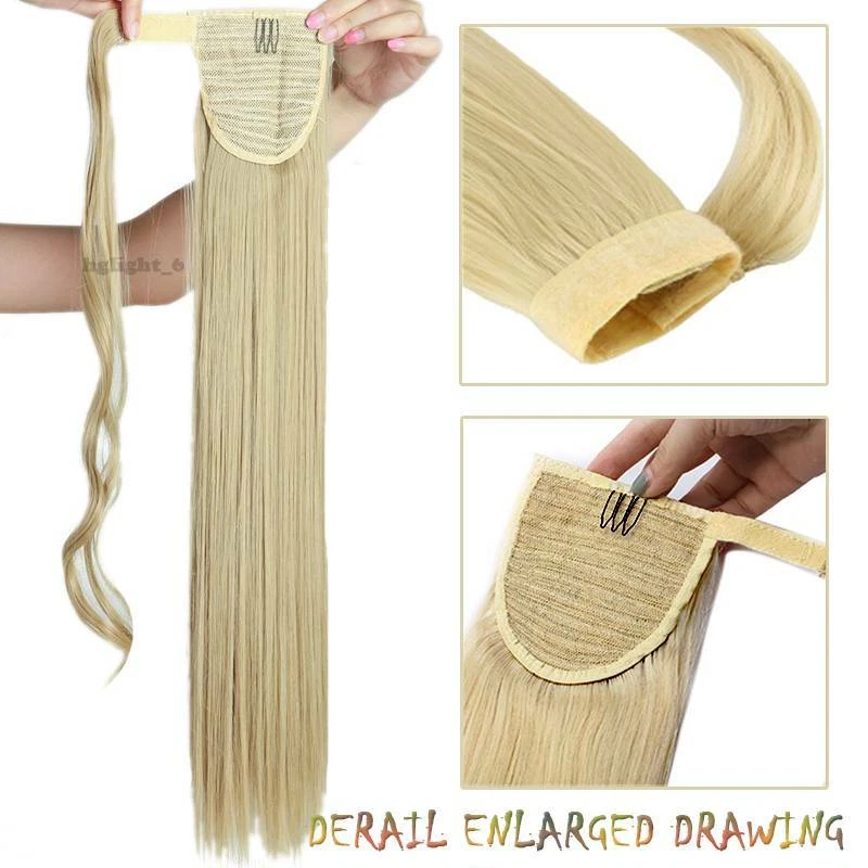 Hair ponytail Clip In as Real Human Hair Extensions Wrap Around Pony Tail US - Image 3 of 4