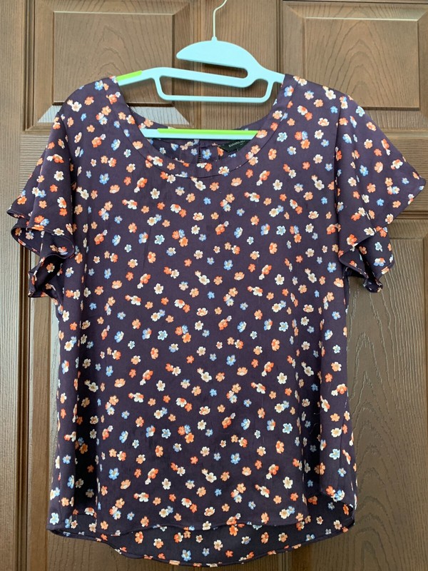 Banana Republic Ruffle Sleeve Blouse, Purple/Multicolor, Polyester sz PL