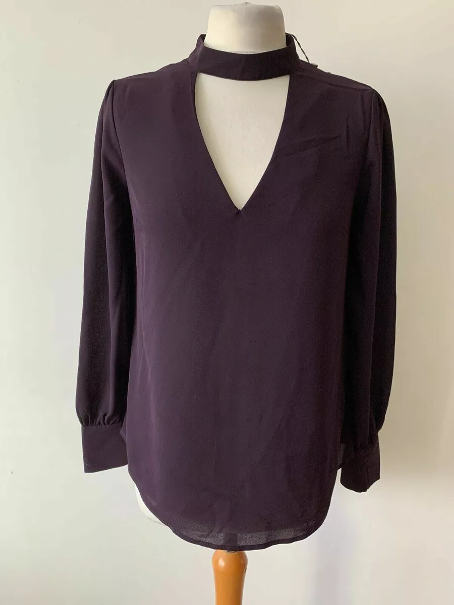 OASIS Purple Choker Neck Keyhole Blouse Long Sleeve Available Sizes 8 10