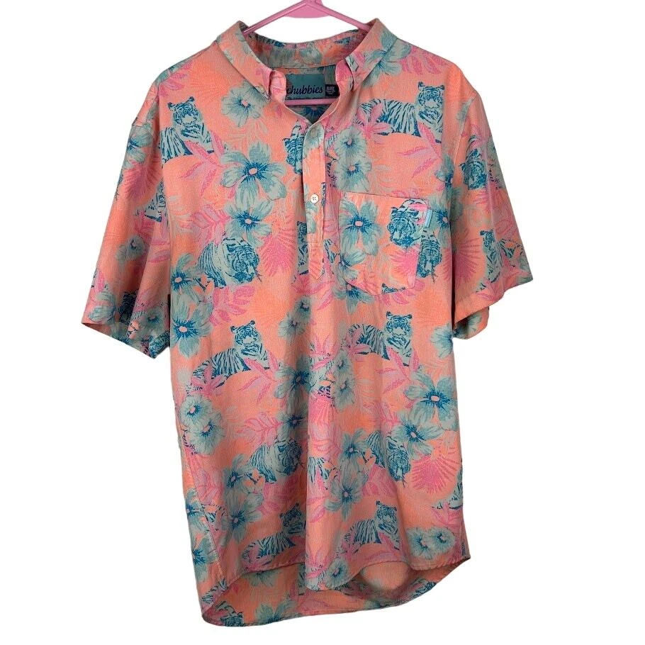 Chubbies pink floral button up short sleeve Hawaiian shirt size xl
