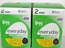 4 Boxes of 2 pair L'eggs Everyday Tights Black Sheer Toe Size B