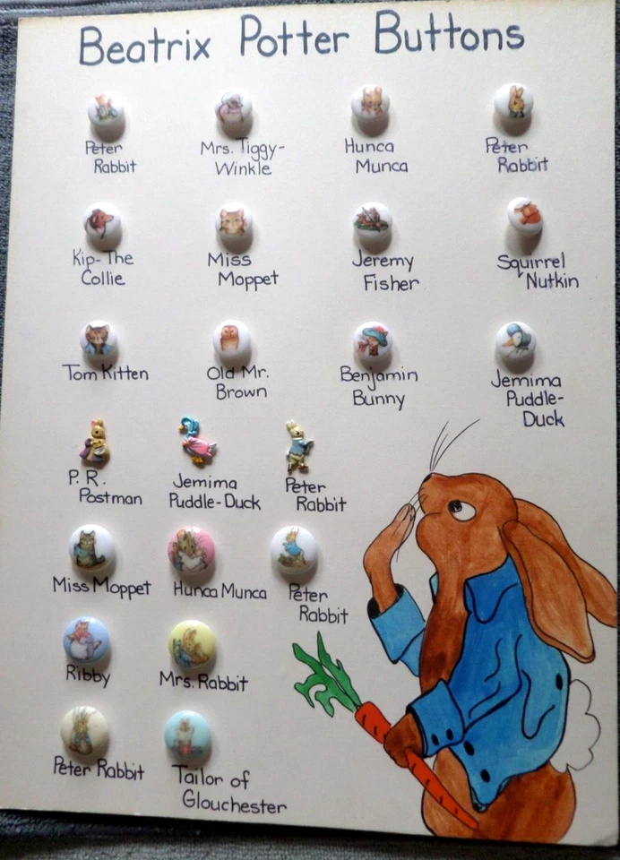 Vintage Collector Card w/ 22 BEATRIX POTTER PICTURE BUTTONS - Image 2 of 4