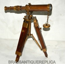  COLLECTIBLE GIFT Vintage Navy Marine Brass Telescope with Wooden Tripod Stand