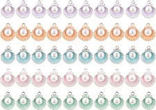 , Enamel Clam Shell Pendants Charms with Acrylic White Pearl Beads Necklace Brac