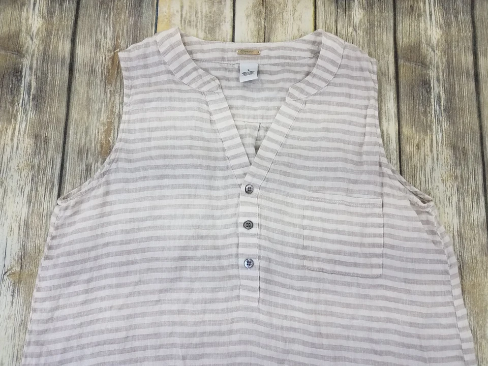Blusa Top Magaschoni Sin Mangas Para Mujer Talla L Rayas Cuello en V 100% Lino Foto 2 de 4