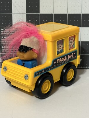 1990'S Russ Berrie Friction Powered Trolls on the go Troll Bus Pink Hair