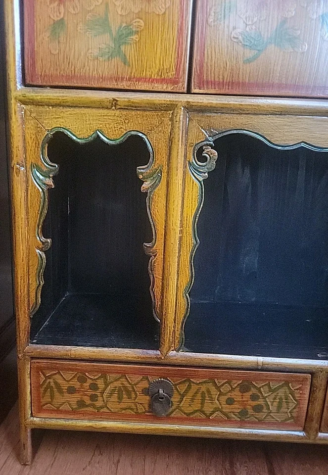 Antiguo gabinete chino armario laca taborado provincia de Shandong Kuang Hsu   Foto 3 de 4