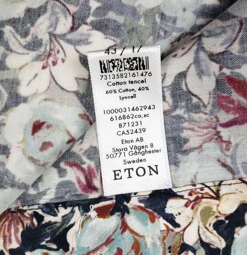 ETON Sz 17 Ivory Floral Smooth Cotton Shirt Cotton Lyocell Contemporary Fit - Picture 7 of 7