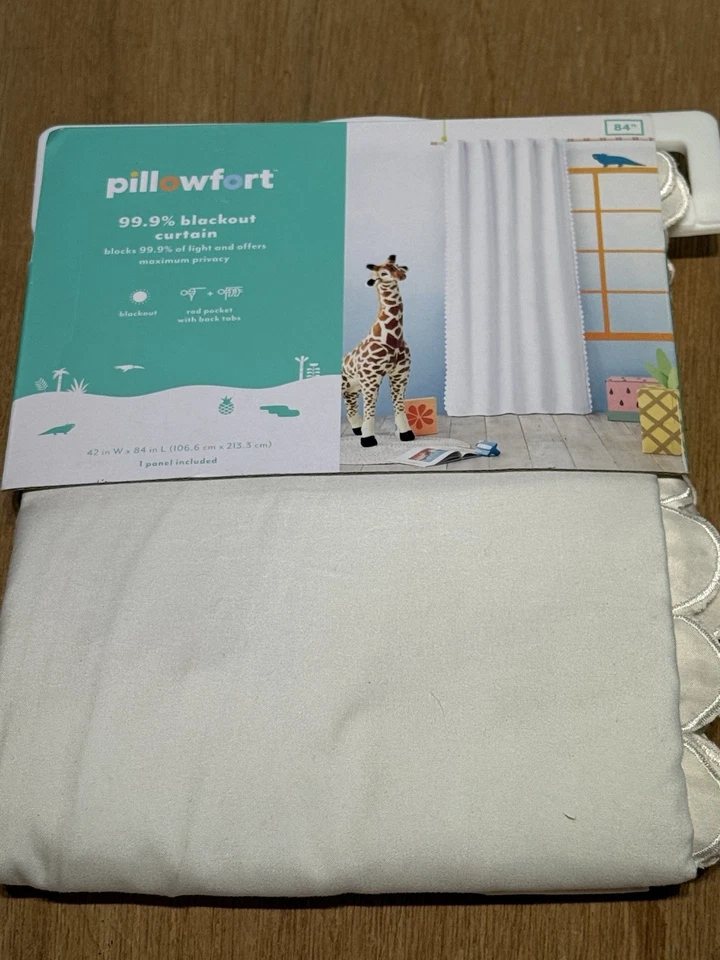 (1) Pillowfort White Twill Blackout Curtain Panel 42"W x 84"L Rod Pocket / Tab - Image 2 of 2