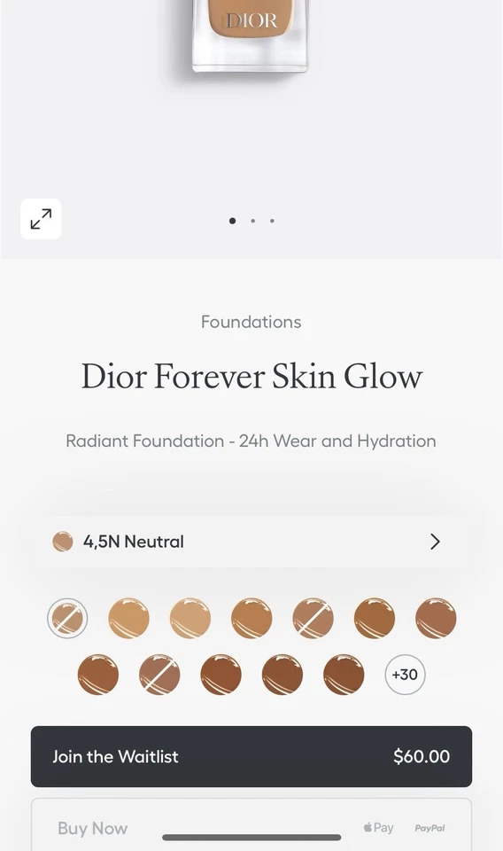 Dior Forever Skin Glow 24hr Foundation High Perfection 4.5N SPF 15 Exp 10/27 - Image 4 of 4