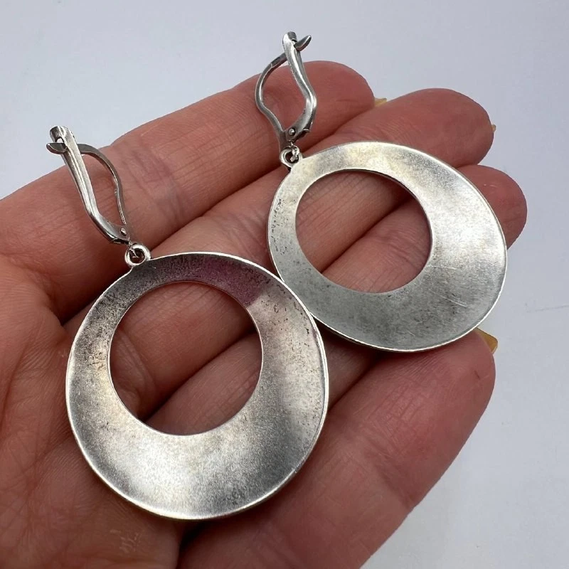 Vintage Women's Jewelry 925 Silver 14K Gold Hoop Earrings Floral Engraved 8.6gr - Image 2 of 4