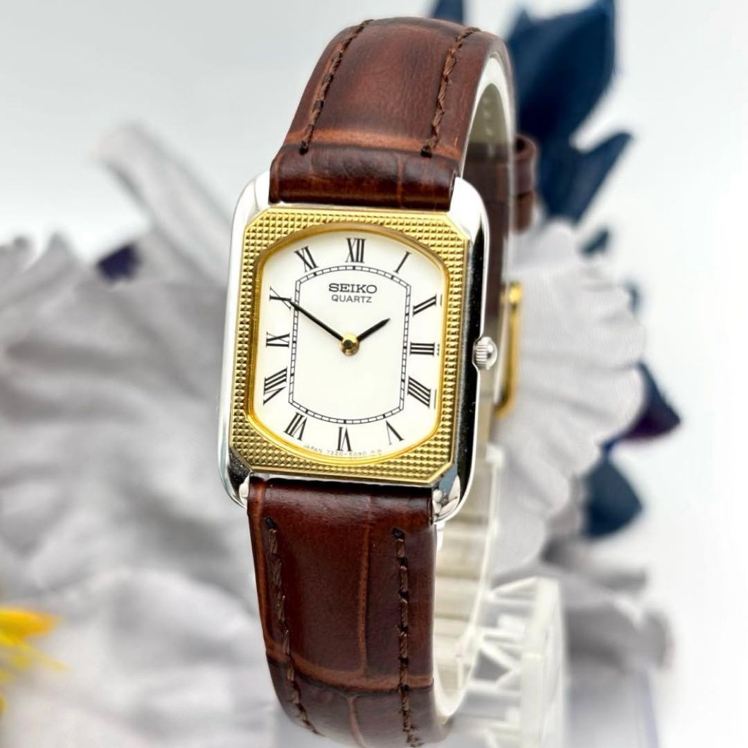 Seiko Tank Swiss White Ladies Quartz Watch Vintage Rare Japan 089192