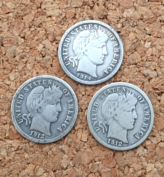 Three Barber Dimes, Good Collectibles.  DBR3