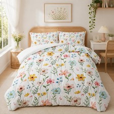 Pink Yellow Floral Comforter Bedding Set Twin Size Flower Pattern Bedding Set