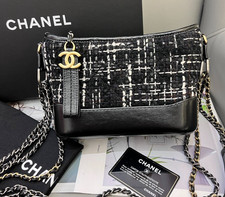 CHANEL Gabrielle PM wool fabric Chain Shoulder bag Crossbody Black White Women