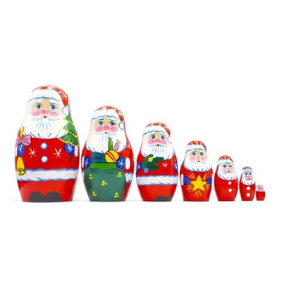 Christmas Santa Wooden Nesting Dolls 7 pcs - Claus 5.3 inches, Red