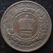 KAPPYSCOINS GH663 CANADA 1864 NEW BRUNSWICK ONE CENT TOKEN QUEEN VICTORIA