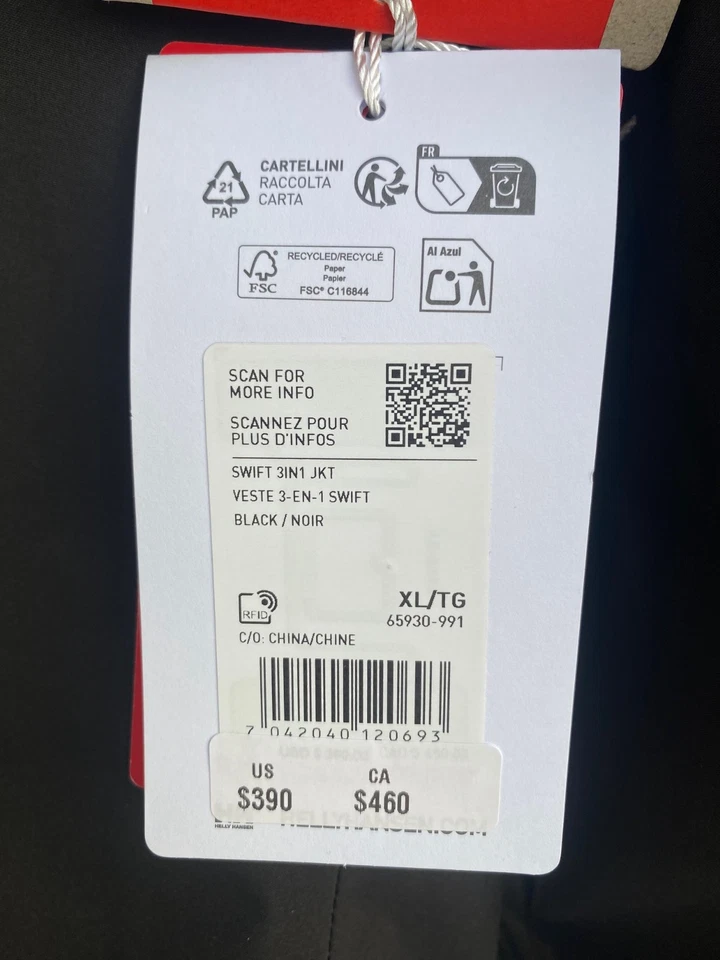 Men's Helly Hansen Swift 3-in-1 Jacket BLACK $390, Size: XL - Image 2 of 4