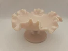 Fenton Vintage Pink Pastel Milk Glass Ruffled Compote Candy Dish Pre Logo