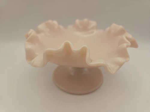 Fenton Vintage Pink Pastel Milk Glass Ruffled Compote Candy Dish Pre Logo