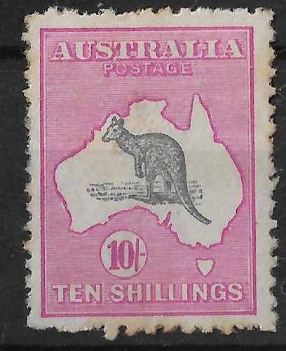 AUSTRALIA KANGAROO 10/- Pink aged 3rd Watermark MINT RARE - 第 1/2 張圖片