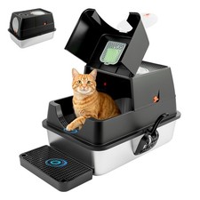 Stainless Steel Cat Litter Tray with Lid Extra Large Enclosed Metal Litter Box