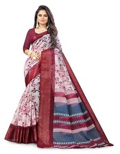 Floral Printed Saree for Women  Cotton Saree with Unstitched Blouse Piece