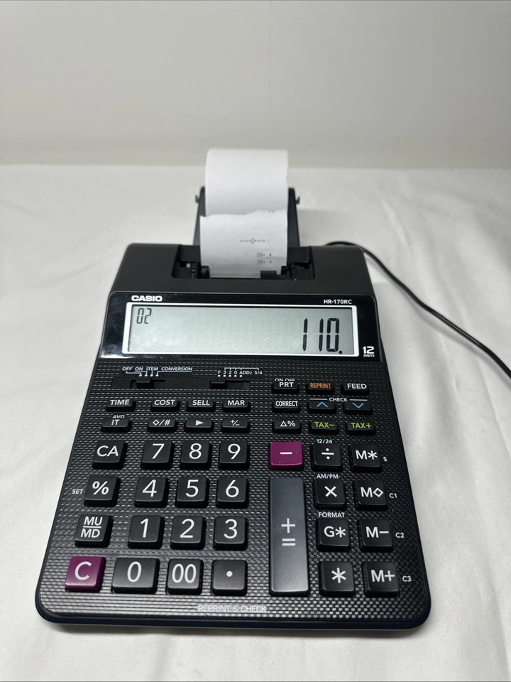 Casio HR-170RC Calculadora de Escritorio Impresión Negra Cargador de 12 Dígitos 6 Rollos de Papel Foto 2 de 4