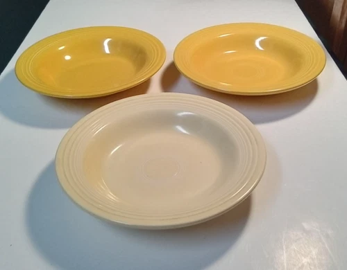 Homer Laughlin Fiesta Yellow Ivory Flat Rim Soup Bowls Set of 3