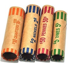 Preformed Coin Wrappers Rolls - Quarters, Pennies, Nickels and 128 Assorted