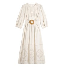 Ba&sh Robe Elvina Midi Dress Embroidered Size L Color White