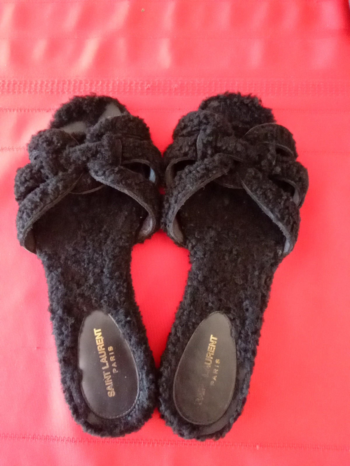 Saint Laurent Tribute sandalo piatto shearling slides donna taglia 37 nero