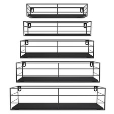 Floating Shelves Wall Mounted Set of 5 Black Hanging Storage Wall Shelf for B...