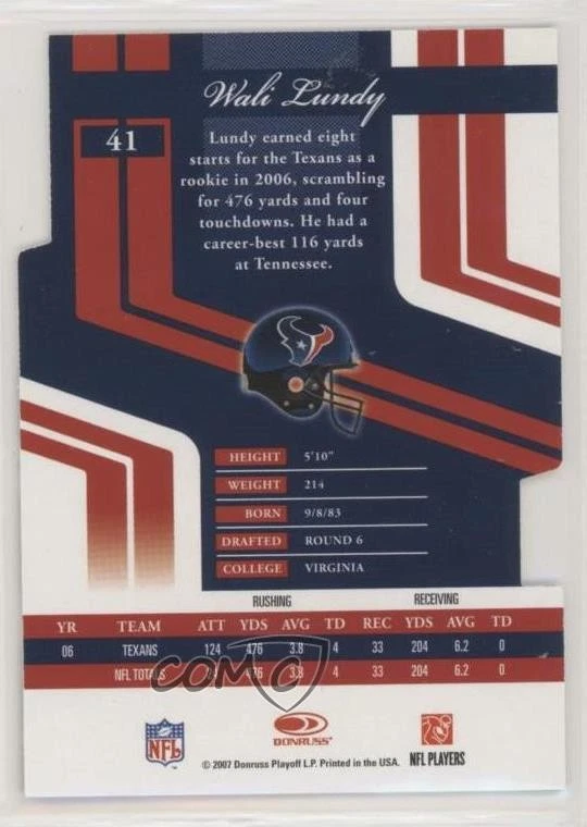 2007 Donruss Elite Aspirations Die-Cut /67 Wali Lundy #41 - Image 2 of 2