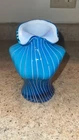Vintage Murano Style Art Glass Women’s Torso Vase Blue White Stripe 7.5”