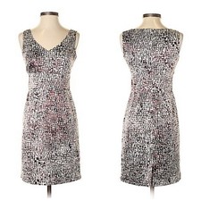ANN TAYLOR Brown White Silk Abstract Geometric V-Neck Sleeveless Sheath Dress 4