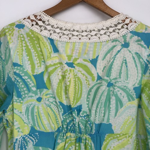 Lilly Pulitzer Sherman Tunic Dress Womens 10 Blue Green Sea Urchin Crochet Beach - Picture 4 of 14