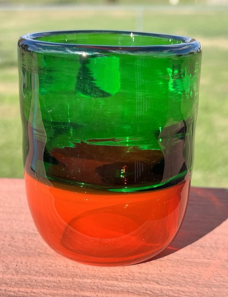 Blenko Glass Green & Red Cup 10oz New 2025 - Image 4 of 4