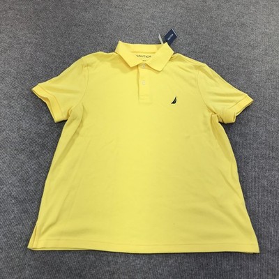 Nautica Polo Shirt Mens Medium Yellow Slim Fit Knit Logo Short