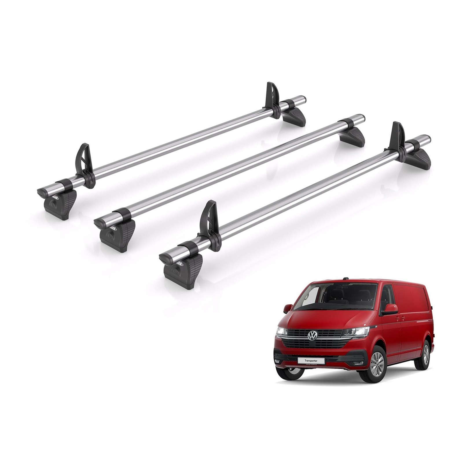 VW Transporter Roof Rack for 2003-2024 - 3x Roof Bars - Rhino Kammbar Fleet