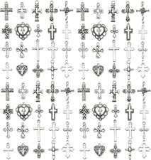 60Pcs Antique Silver Cross Bracelet Charms for Jewelry Making Sets DIY Necklace