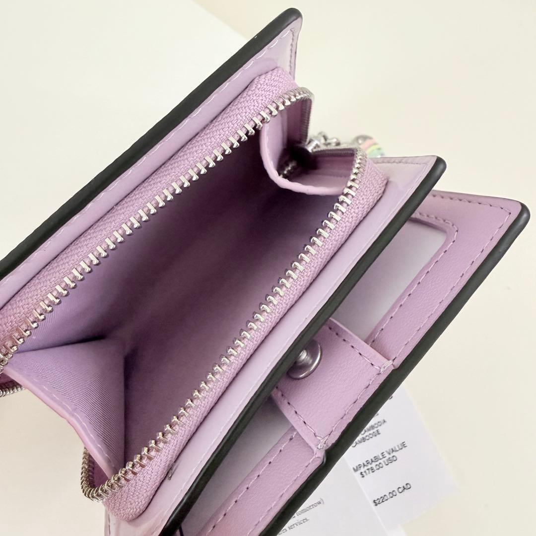 COACH Snap Wallet Light Violet Purple with Heart Charm image 5