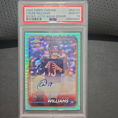 Topps Chrome Caleb Williams Rookie Auto Aqua Sonar Refractor /199 PSA 10 Bears