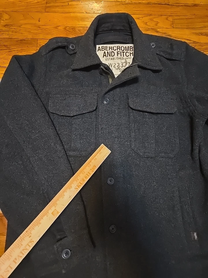 Abercrombie & Fitch Wool Coat Shacket Military Retro Y2K Gray Lined Men’s- XL - Image 3 of 4