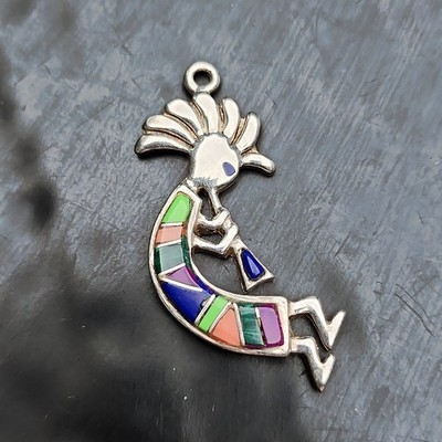 Zuni Kokopelli Pendant Calvin Paterson Signed Sterling Multi Stone Inlay