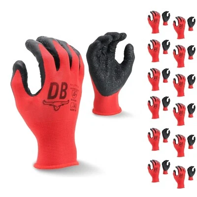 DURABULL 12 Pair Builders Work Gloves Red Latex Coated Grip 24 Pairs Anti Cut Gloves